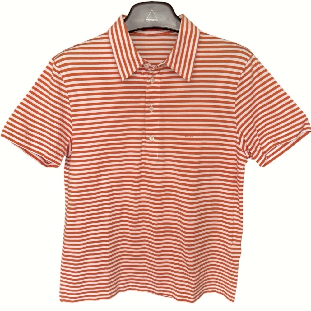Prada Orange and White Striped Polo Shirt